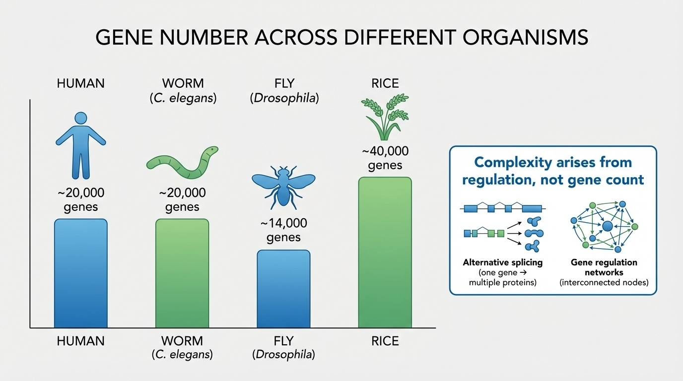 Gene number vs biological complexity across species