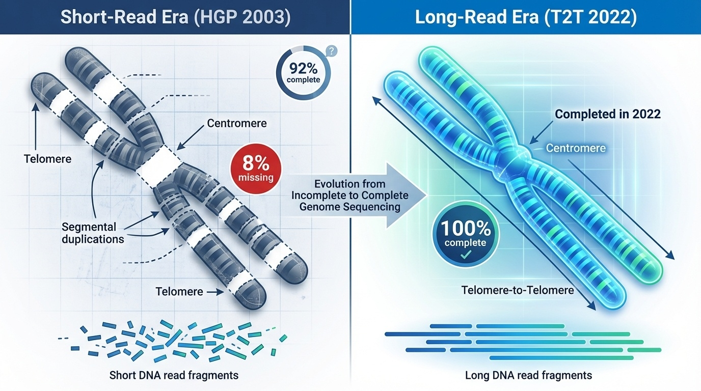 Short-read vs long-read sequencing eras