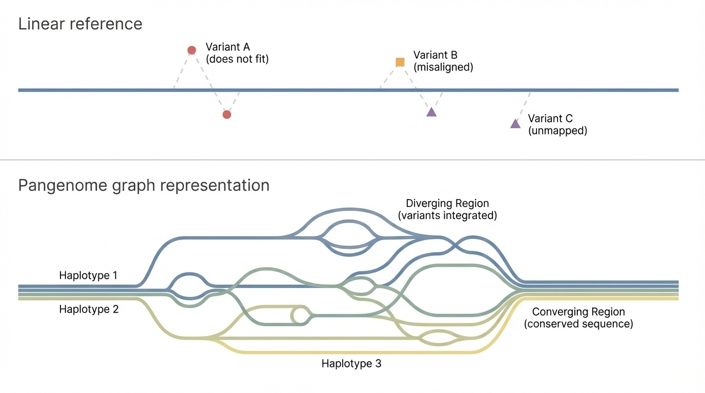 Linear reference vs pangenome graph representation