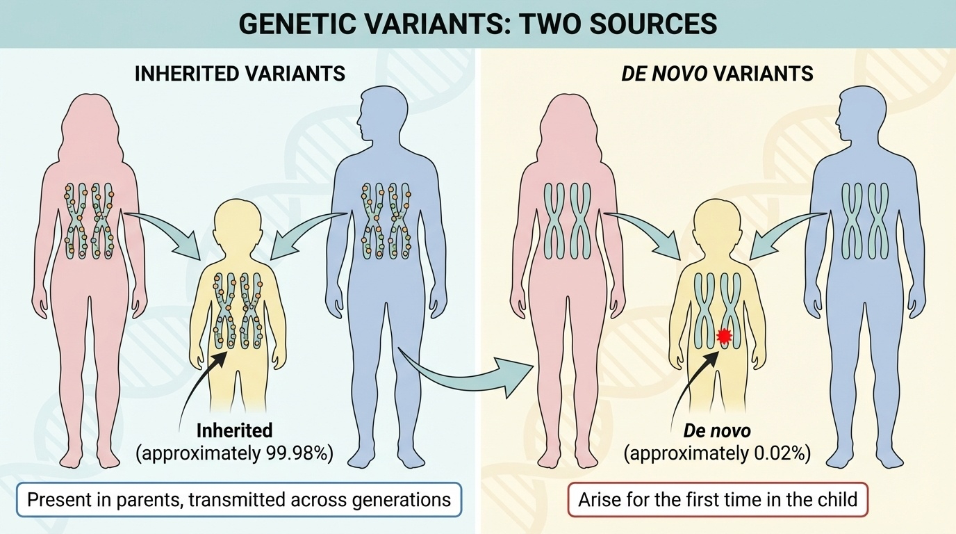 Two sources of genetic variants: inherited vs de novo