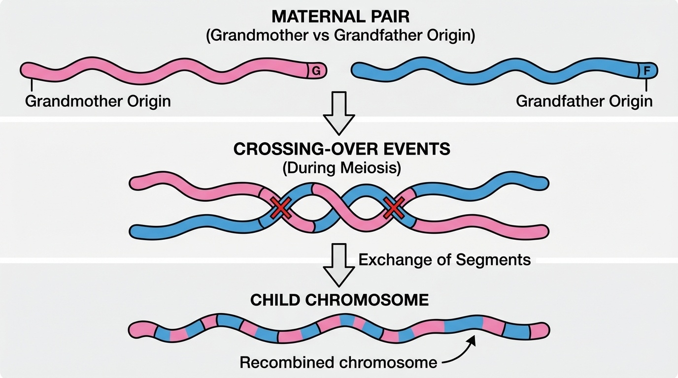 Recombination creates mosaic chromosomes during meiosis