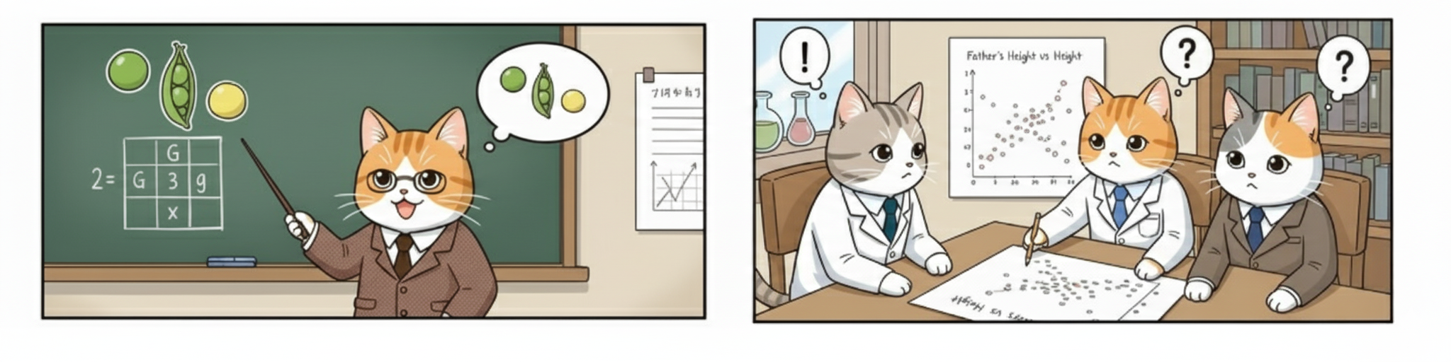 Mendel's discrete pea trait vs continuous human height